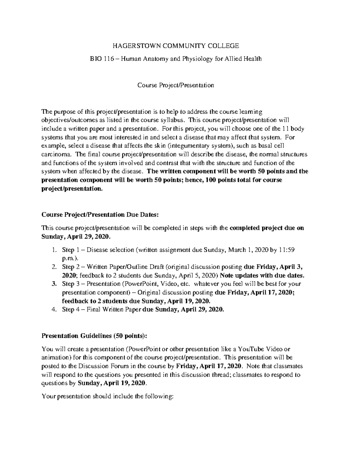 Course Project-Presentation Guidelines - HAGERSTOWN COMMUNITY COLLEGE ...