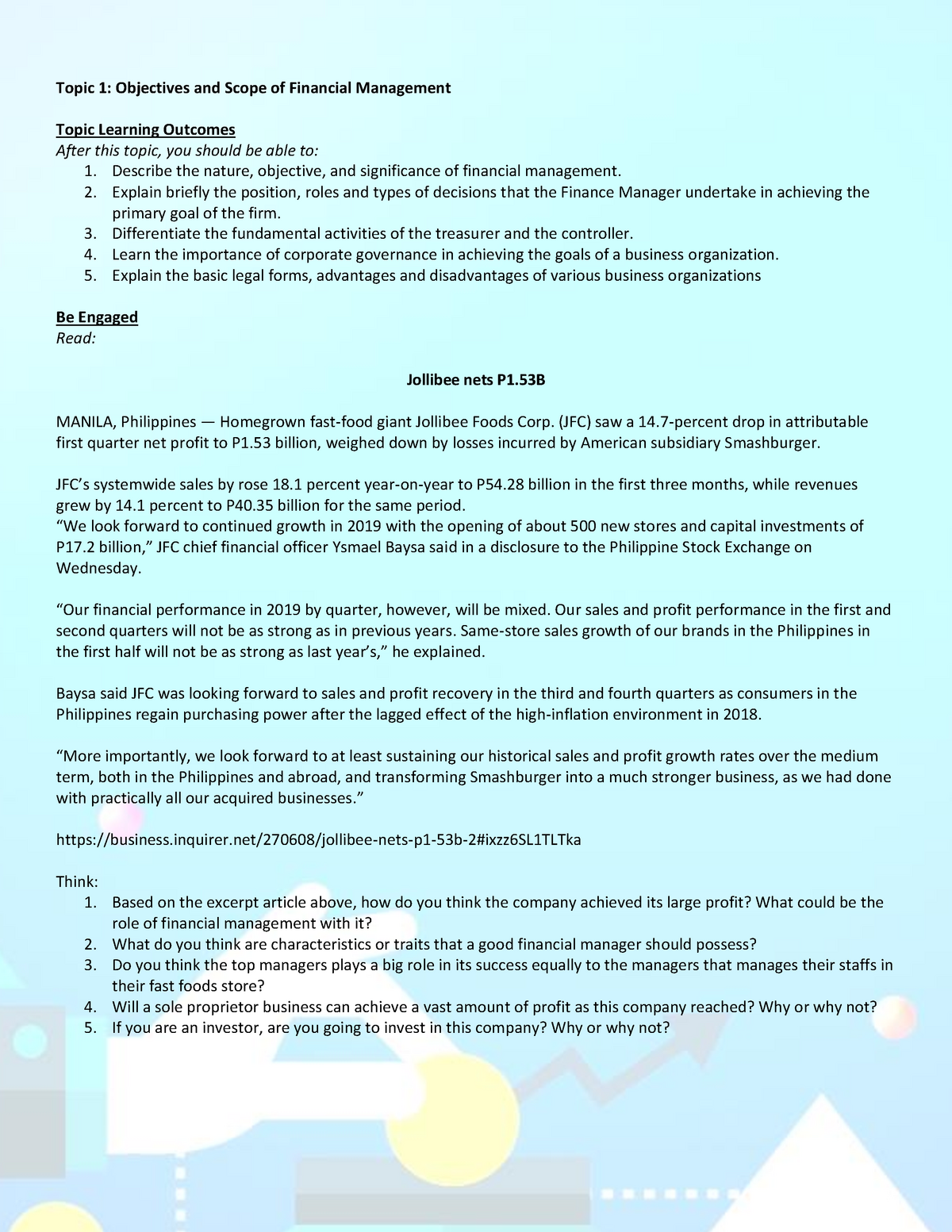 1 Objectives And Scope Of Financial Management - Describe The Nature,  Objective, And Significance Of - Studocu