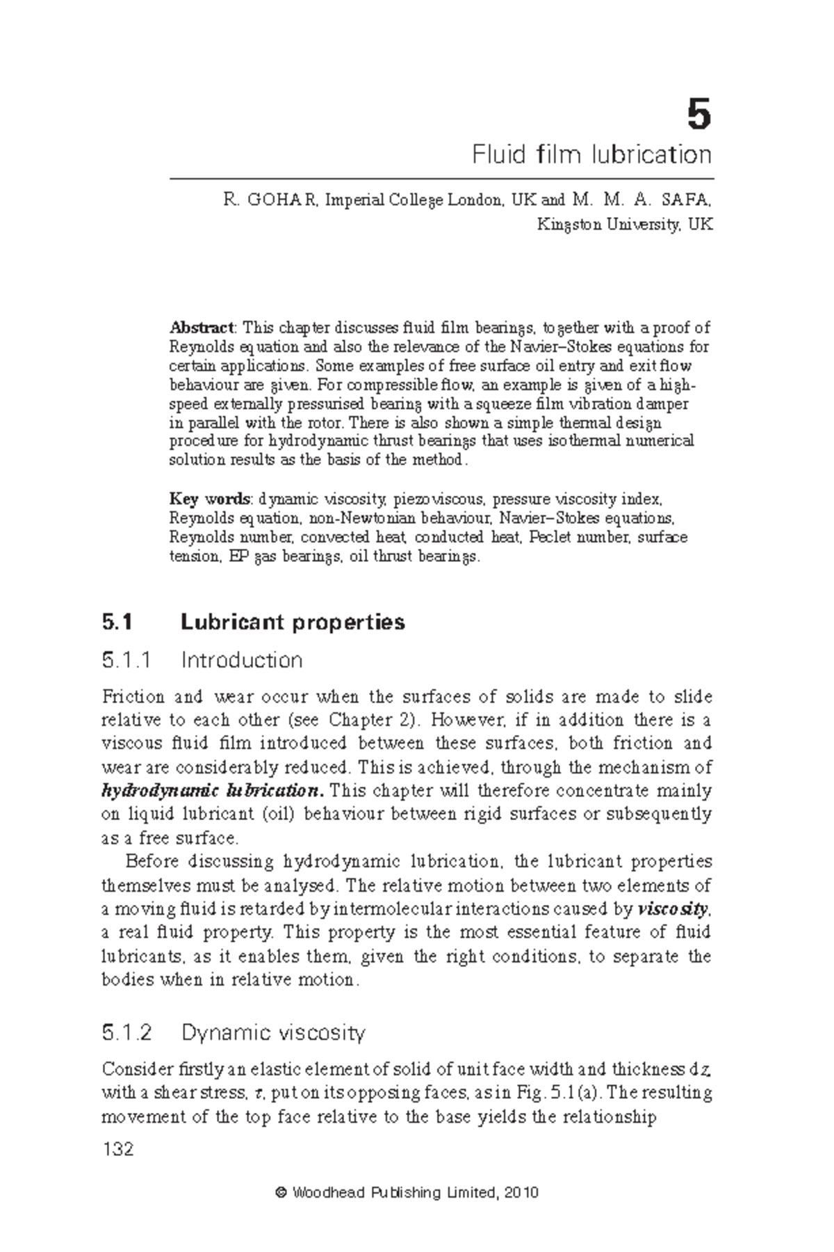 Gohar 10 Listo 132 Fluid Film Lubrication Gohar Imperial College London Uk And Safa Kingston University Uk Abstract This Chapter Discusses Fluid Film Studocu