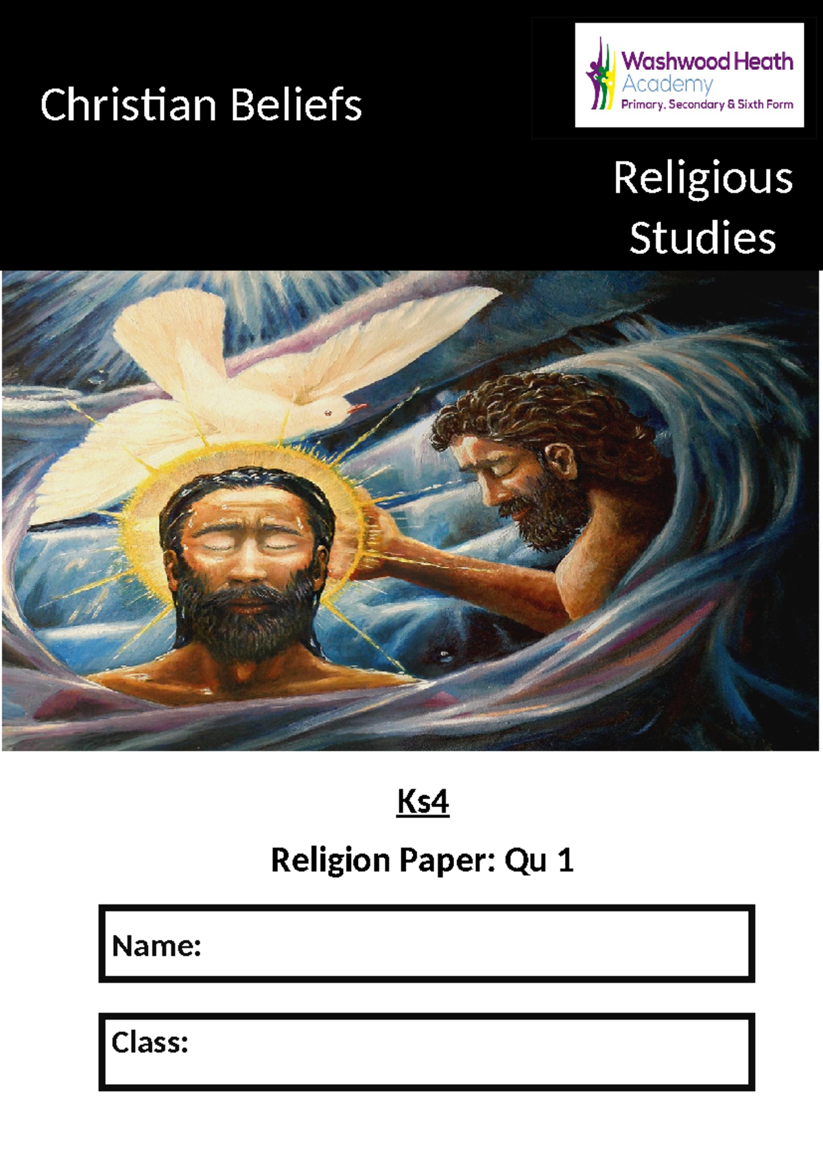 Christian Beliefs - Ks Religion Paper: Qu 1 Name: Class: Christian ...