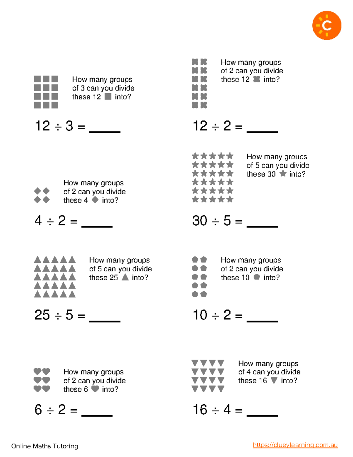 Year 3 Division Maths Worksheet Division arrays groups clueylearning ...