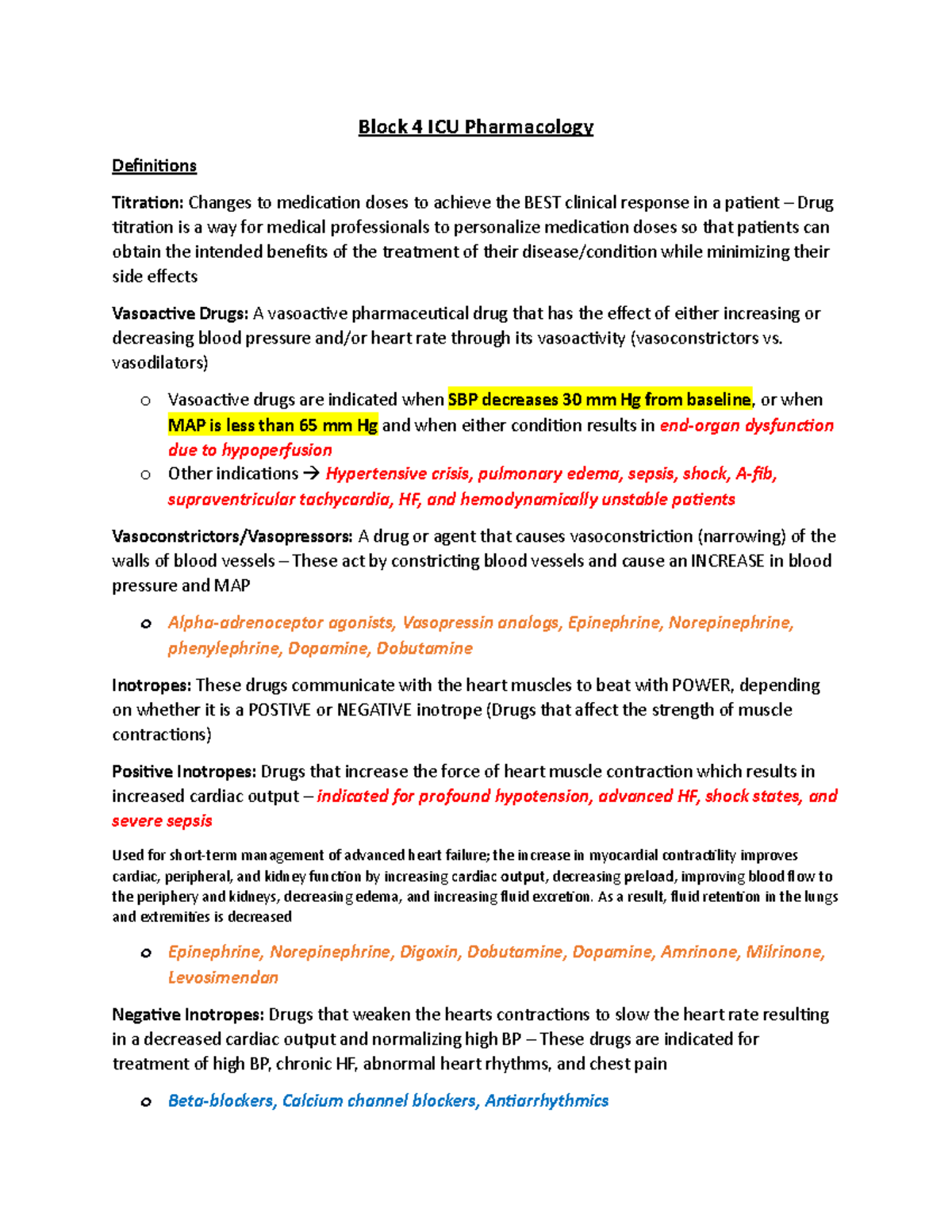 Block 4 ICU Pharmacology Block 4 ICU Pharmacology Definitions