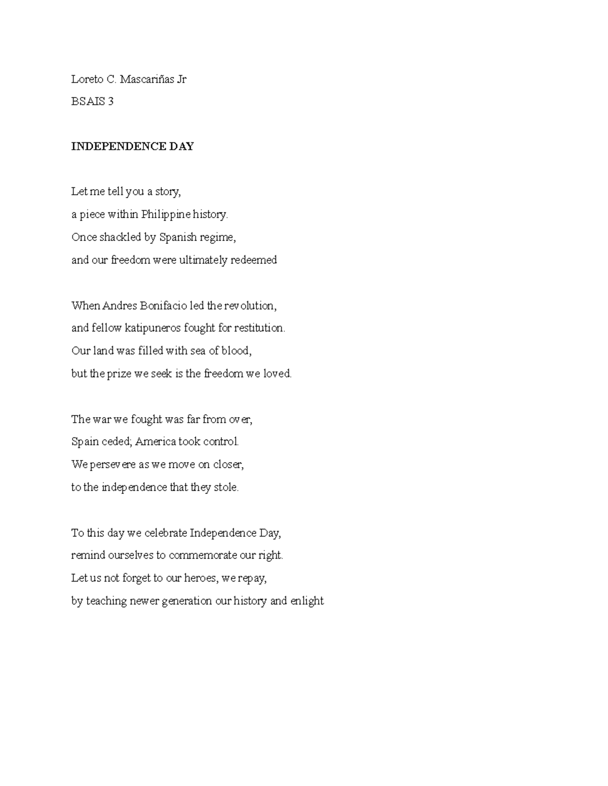 Poem Composition- Philippine Literature - Loreto C. Mascariñas Jr BSAIS ...
