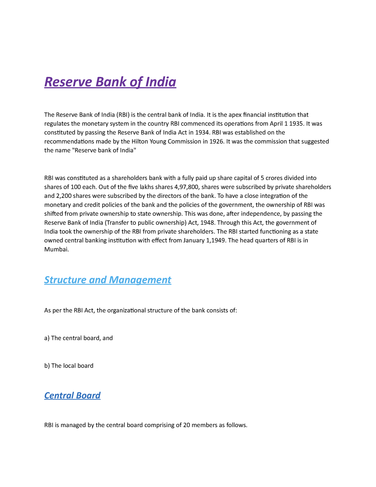 bank of india essay