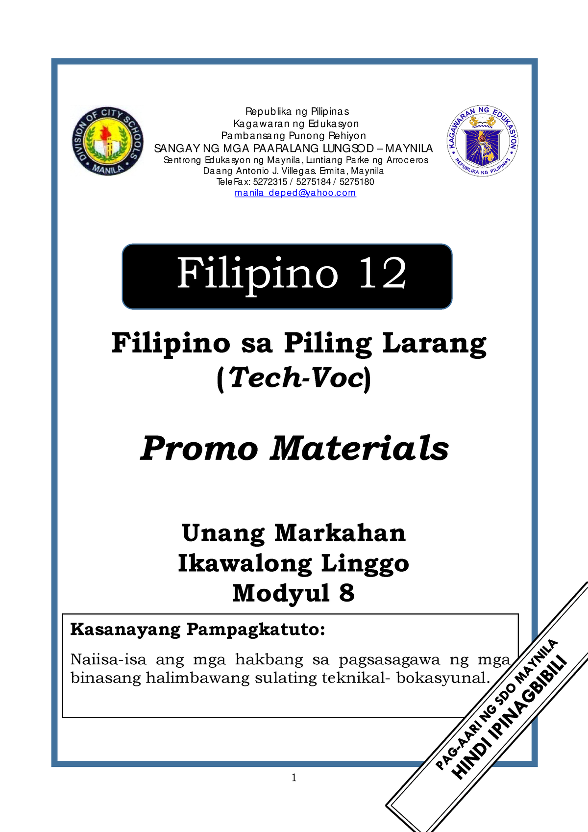 Filipino 12 Q1 Mod8 Tech Voc - Rep Ub Lika Ng Pilip Ina S Ka G A W A Ra ...