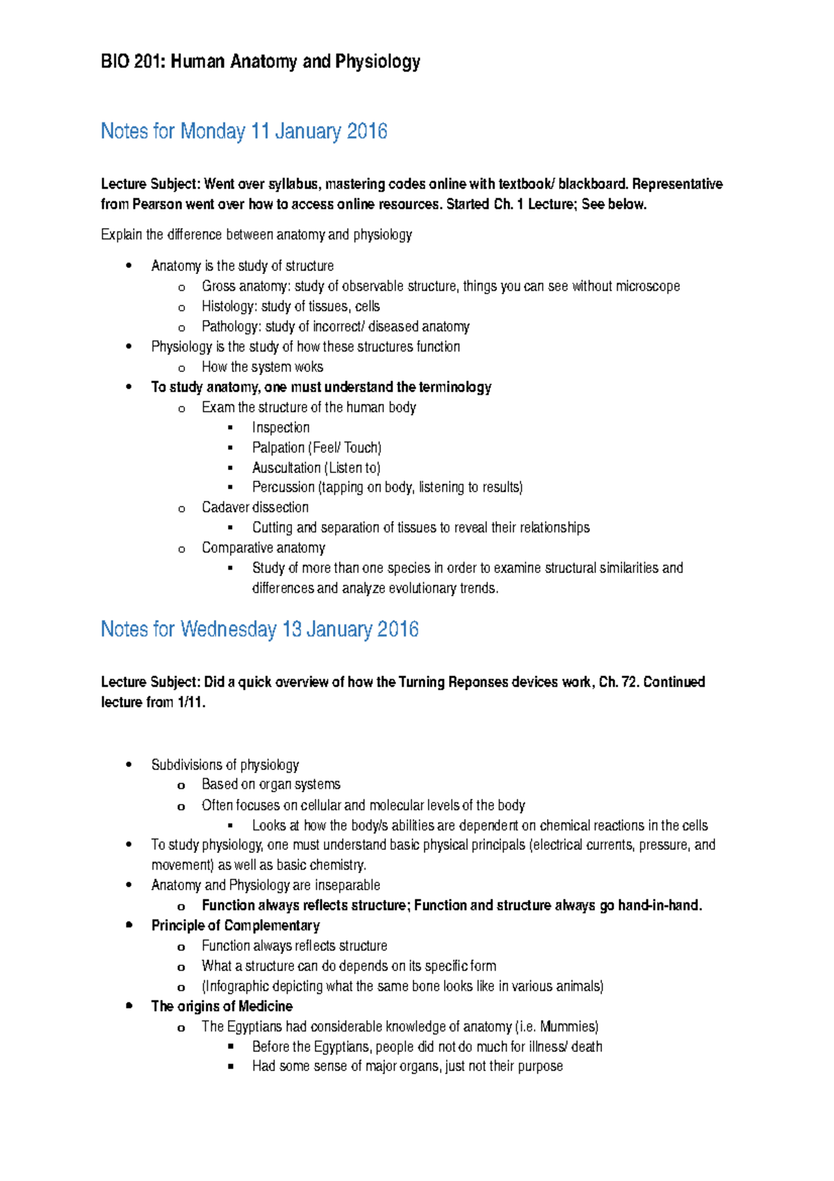 Combined Bio201 - BIO 201: Human Anatomy And Physiology Notes For ...