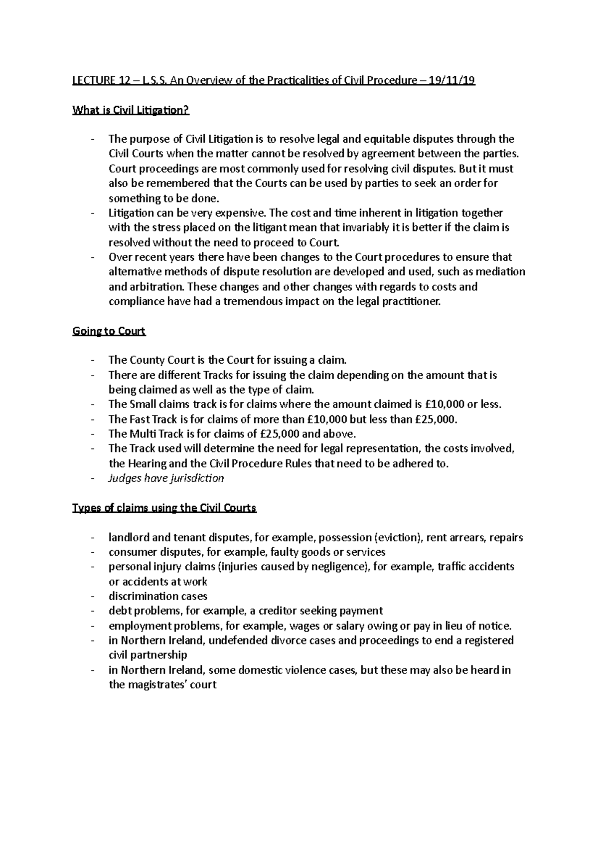 Civil Procedure - LS.S. - LECTURE 12 – L.S. An Overview of the ...