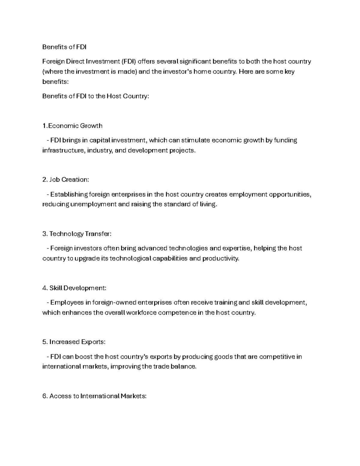 Benefits of FDI - Benefits of FDI Foreign Direct Investment (FDI ...