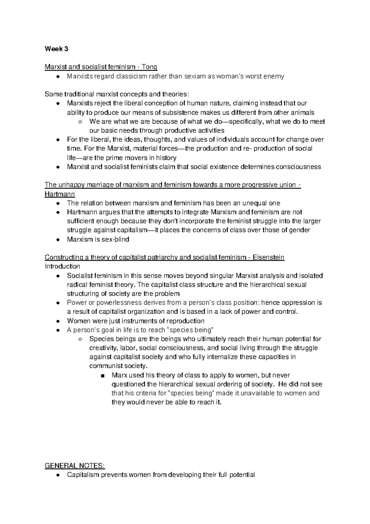 Week 3 - pols 3450 week 3 - Week 3 Marxist and socialist feminism ...