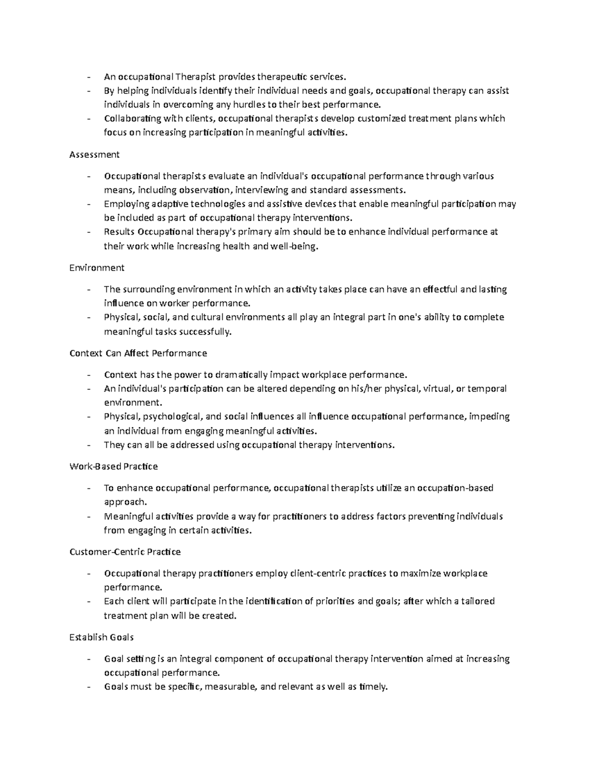 Health Psychology Notes 3 - An Occupational Therapist Provides 