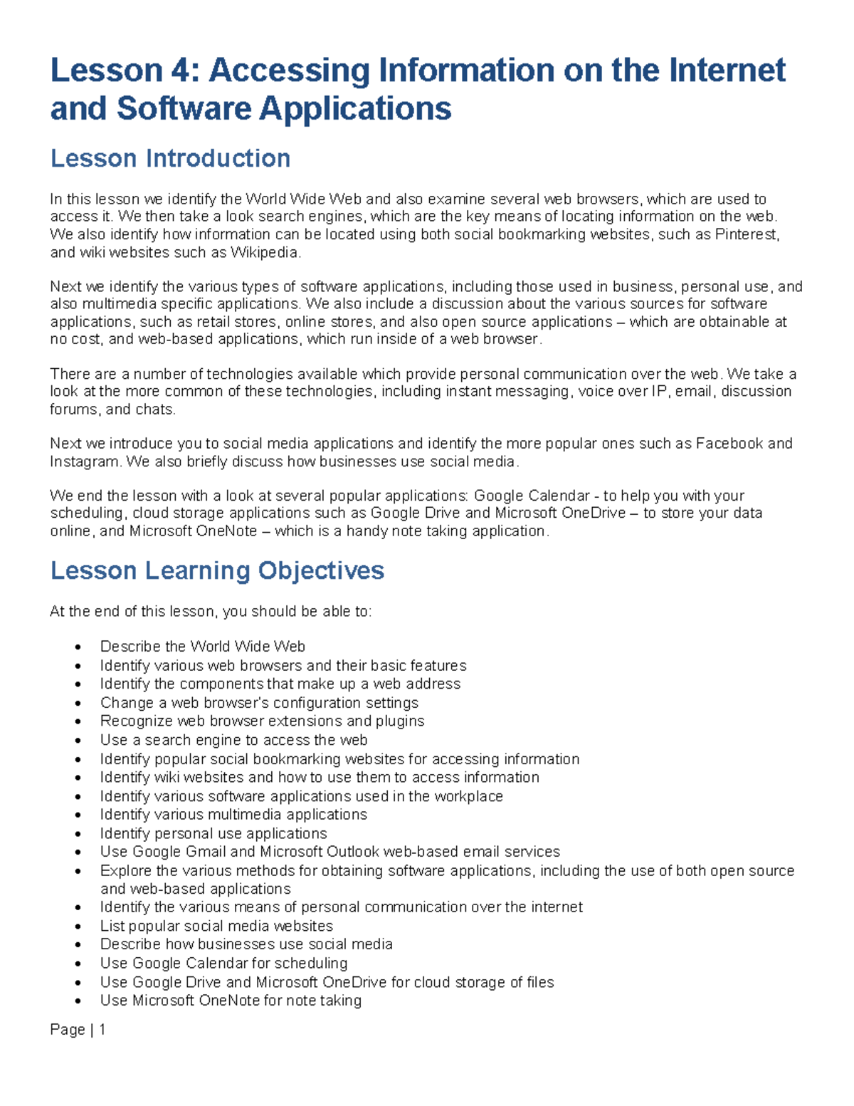 Lesson 4 - Lecture notes 4 - Lesson 4 : Accessing Information on the ...
