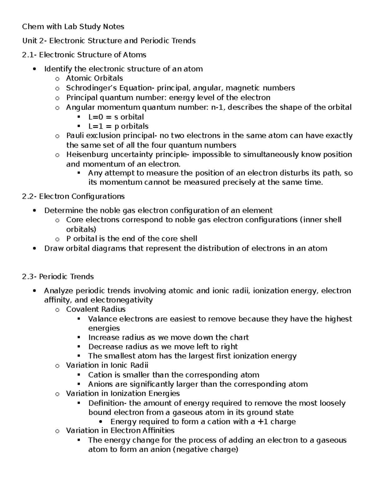 Chem with Lab Study Notes - Any attempt to measure the position of an ...