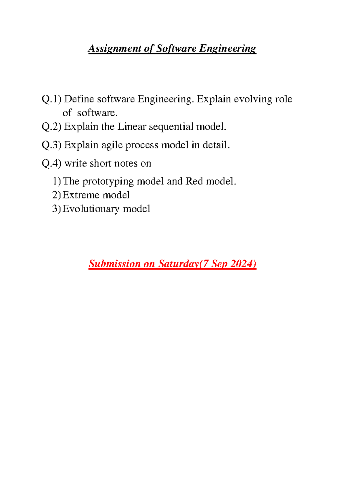 Assignment of Software Engineering - Bcs - Explain evolving role of ...