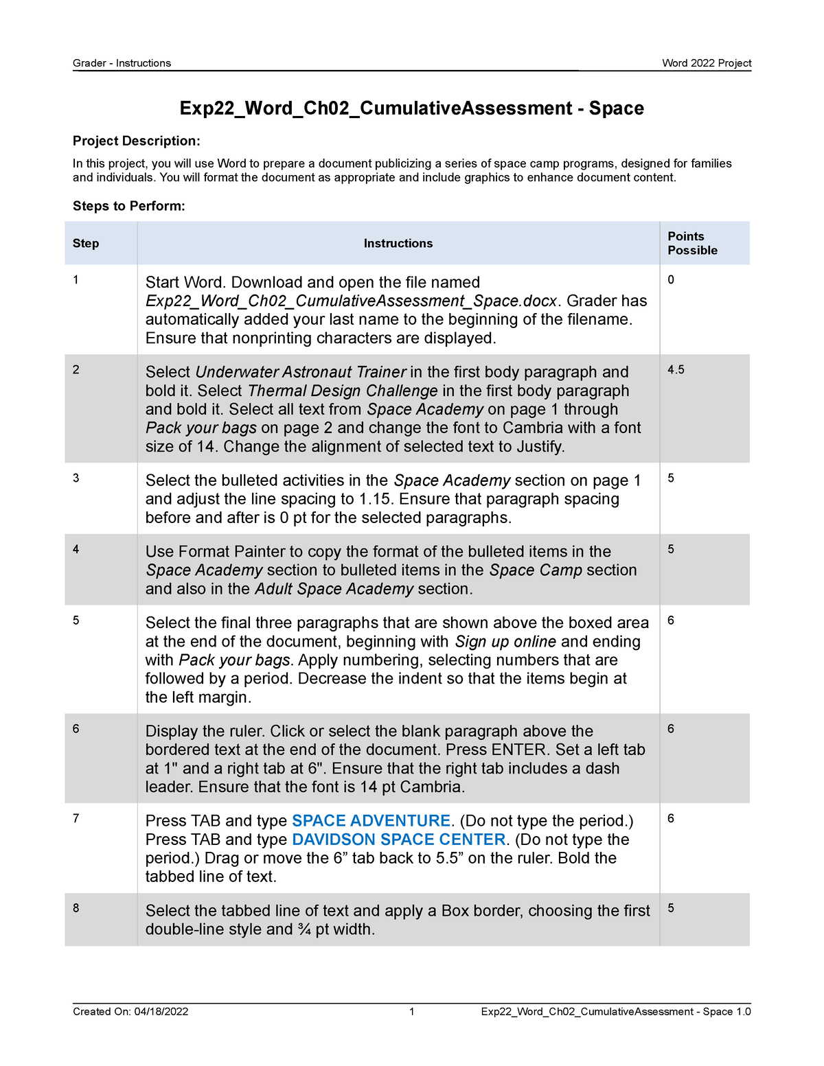 word cumulative grader assignment