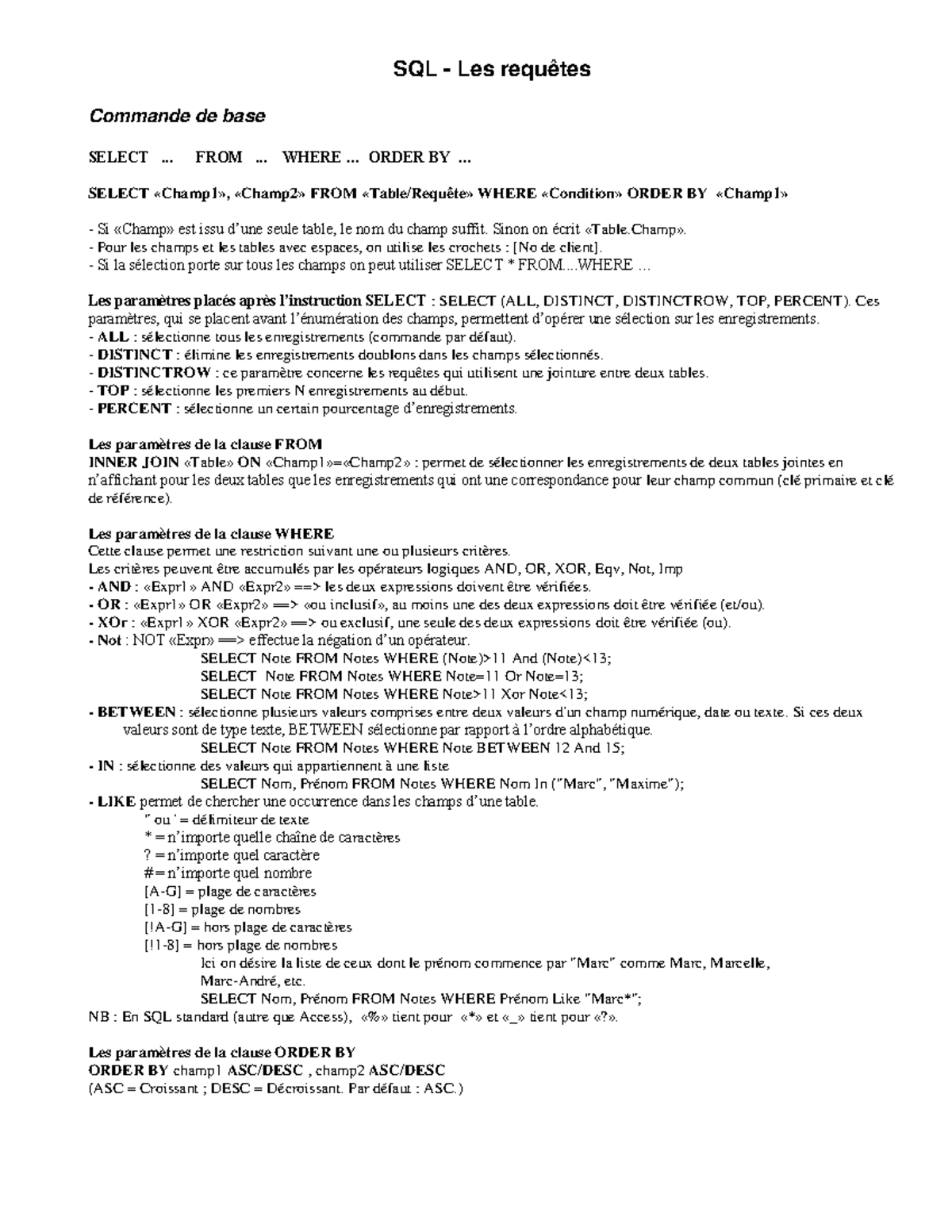 Base SQL - Notion essentielle pour comprendre la langue et le ...