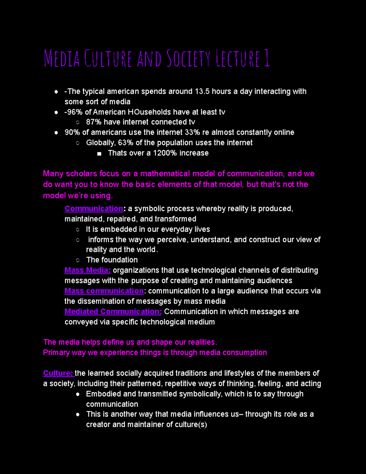 Media Culture And Society Lecture 1 Communication A Symbolic Process