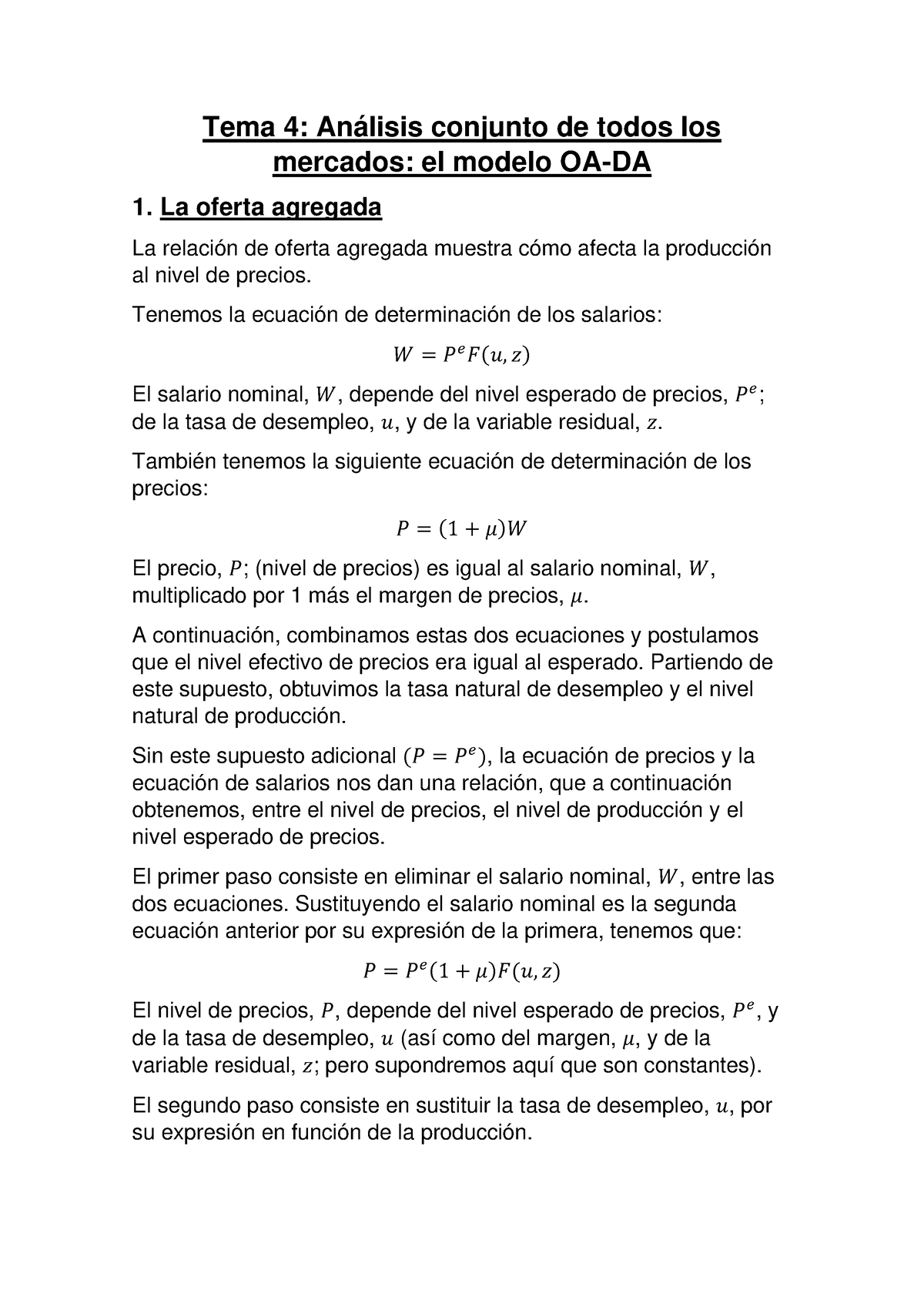 Tema 4 Análisis Conjunto De Todos Los Mercados El Modelo Oa Da La Oferta Agregada La Relación 8647