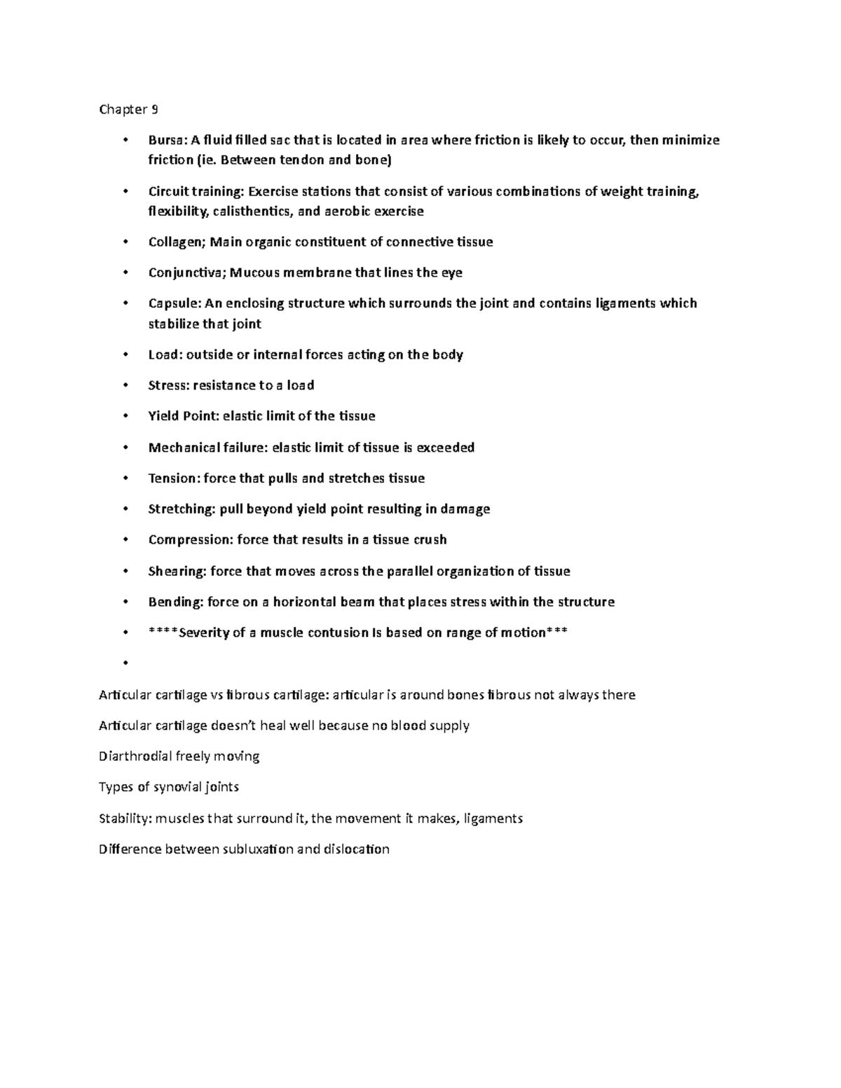 Chapter 9 - Chapter 9 - Bursa: A fluid filled sac that is located in ...