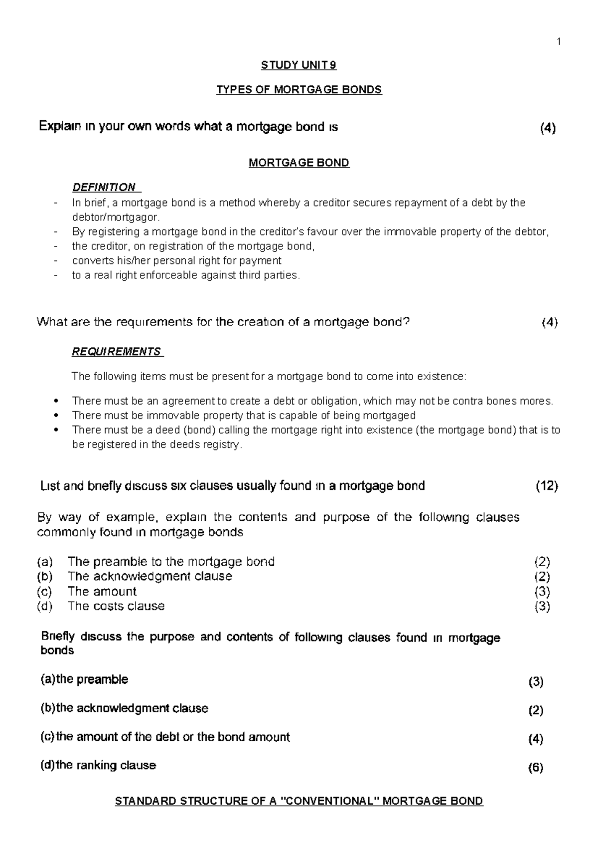 Study UNIT 9 - STUDY UNIT 9 TYPES OF MORTGAGE BONDS MORTGAGE BOND ...