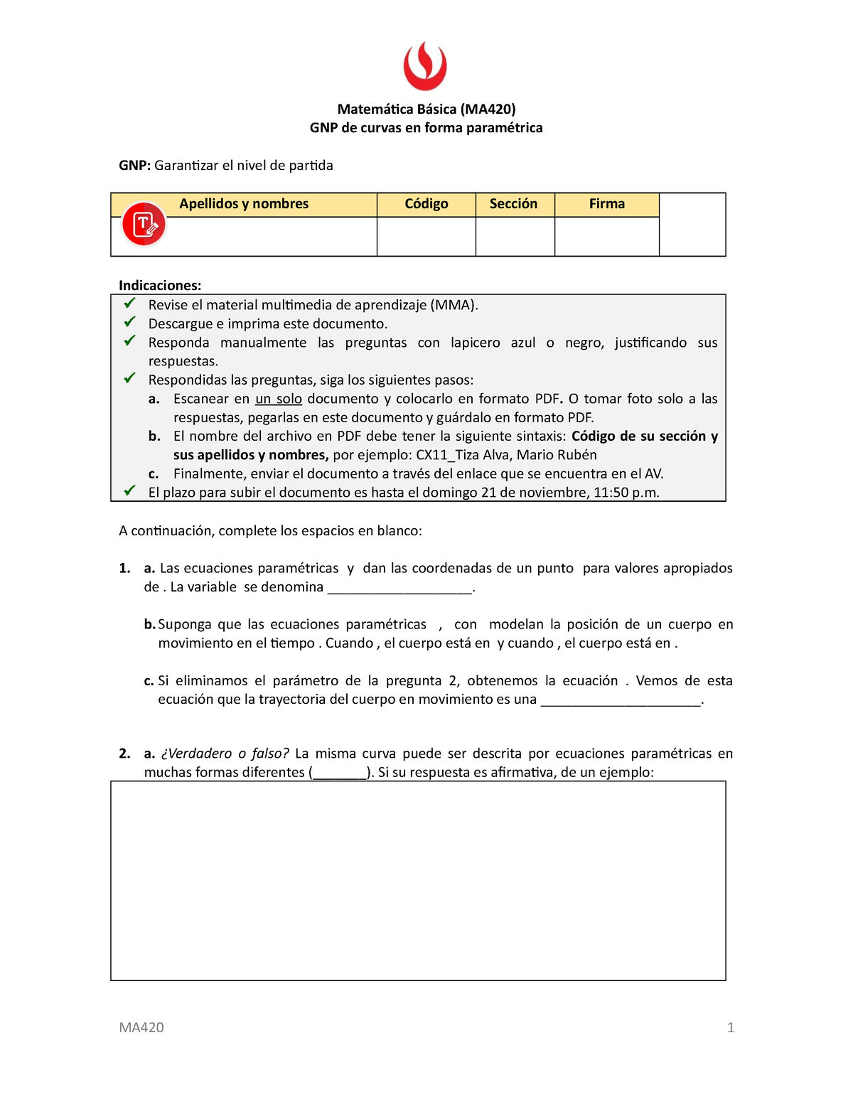 Garantizar El Nivel De Partida (GNP) - Matemática Básica (MA420) GNP De ...