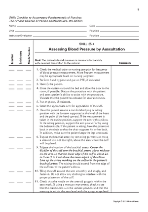 Ch 31 oral care - Nursing skills checklist - 1 Skills Checklist to ...