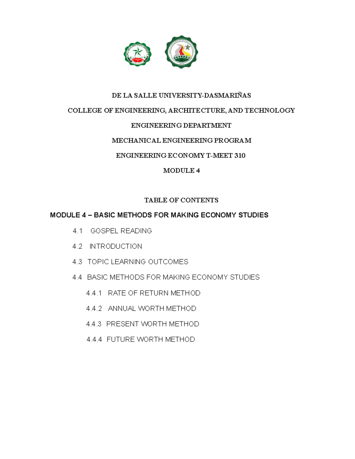 Module 4 2022 MEET310-ENG ECO - DE LA SALLE UNIVERSITY-DASMARIÑAS ...