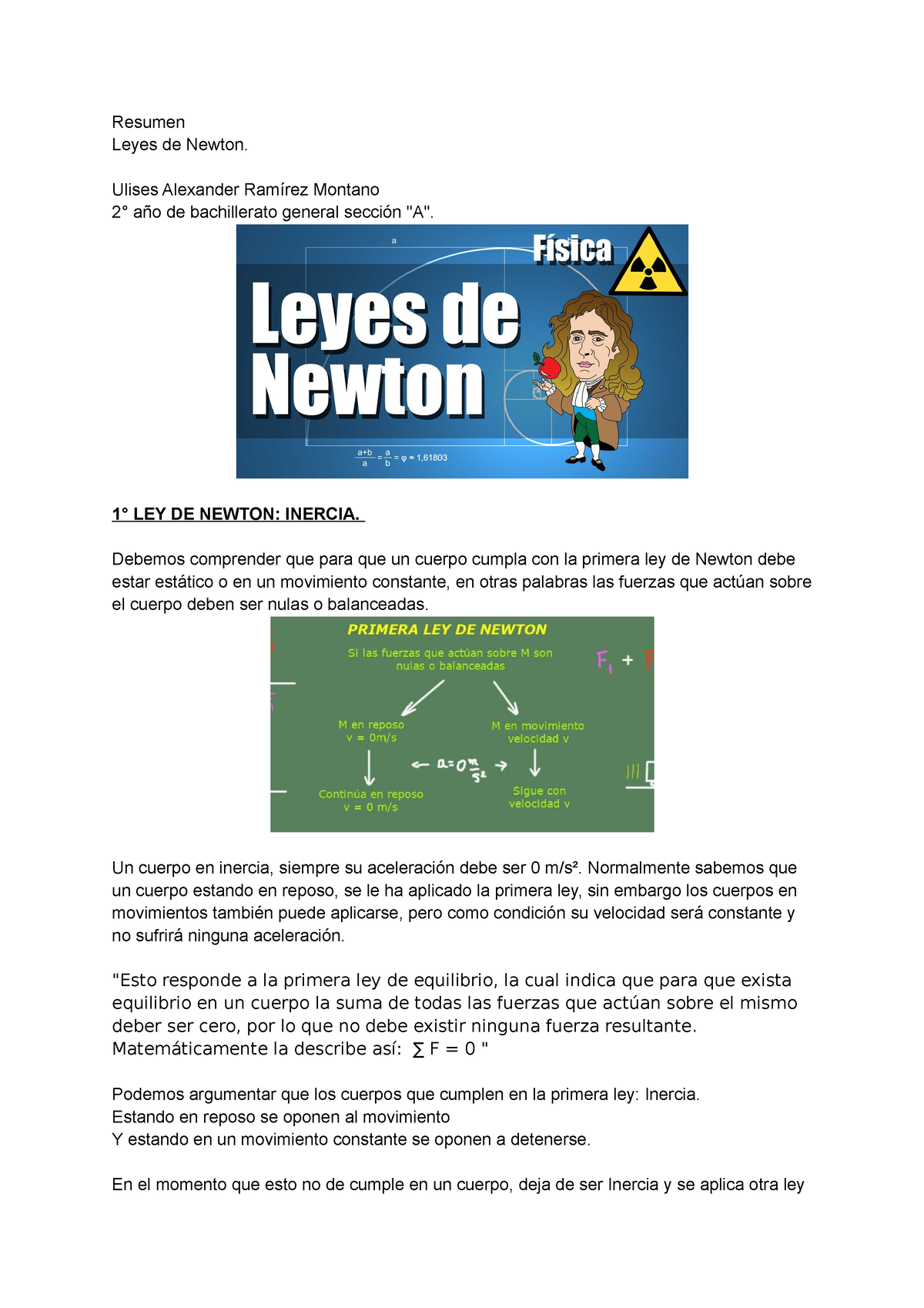 Leyes De Newton - Resumen Leyes De Newton. Ulises Alexander Ramírez ...