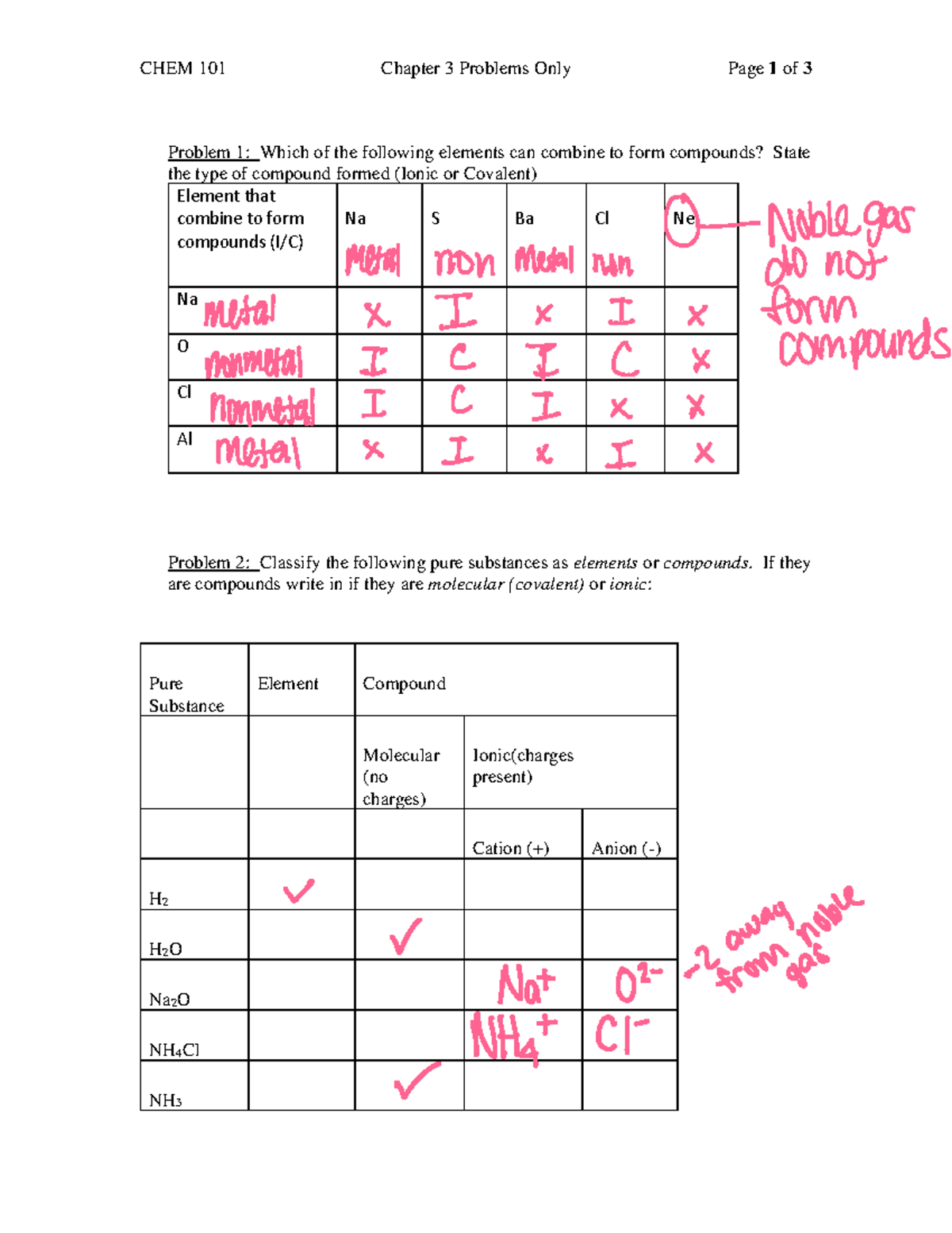 chem 101 chapter 3 homework