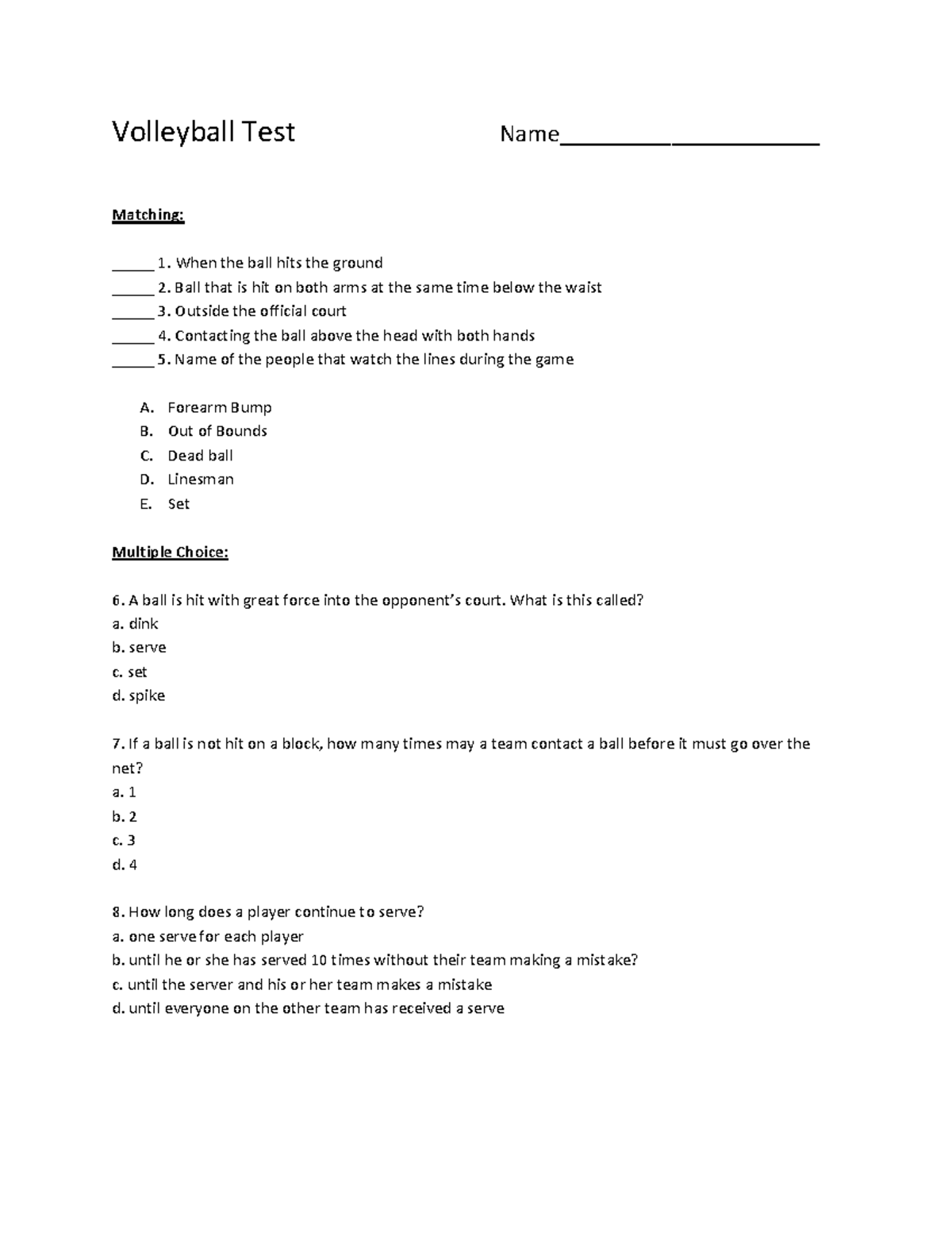 Volleyball test hhhj Volleyball Test Name