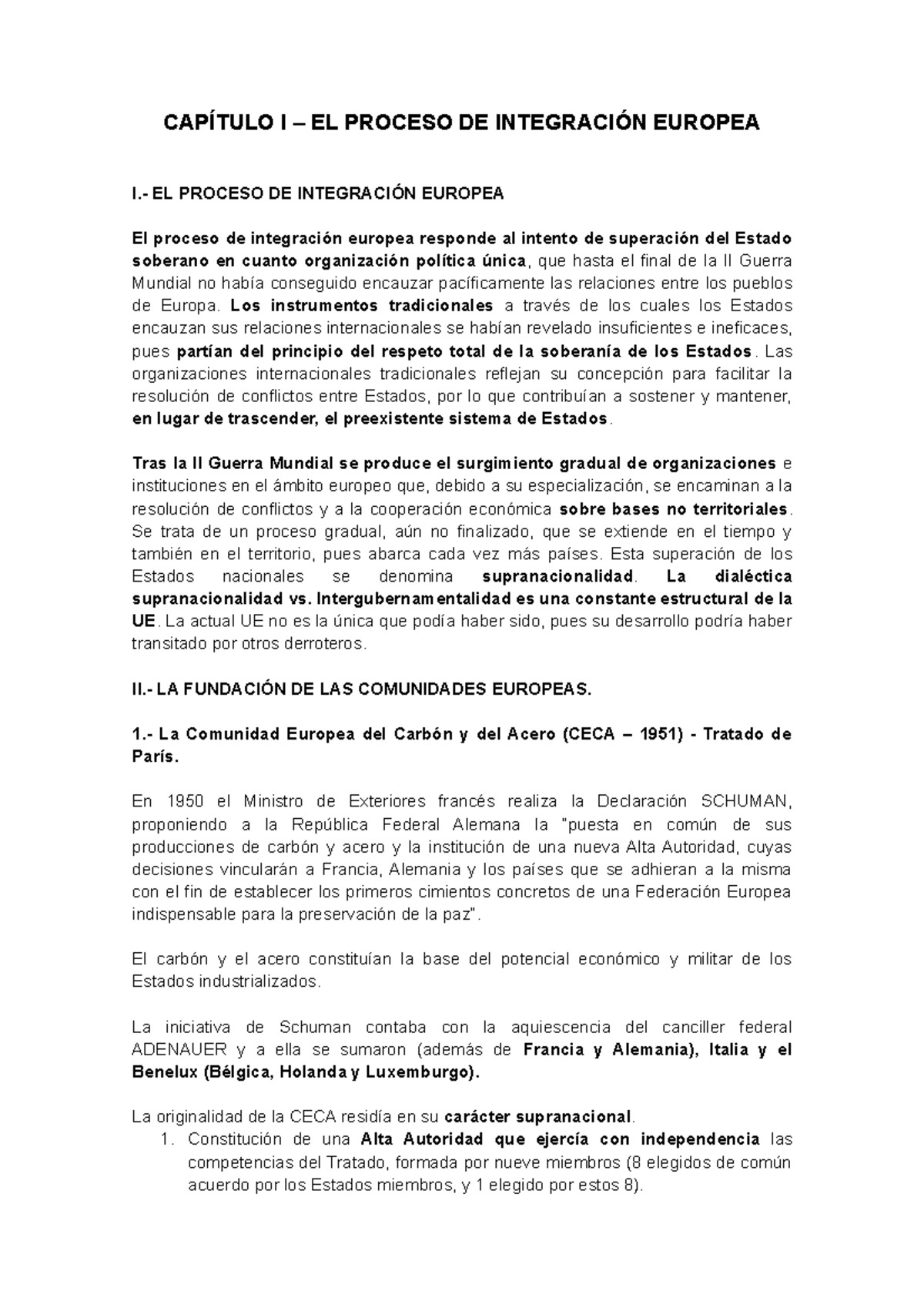 Capítulo 1 - EL Proceso DE Integración Europea - CAPÍTULO I – EL ...