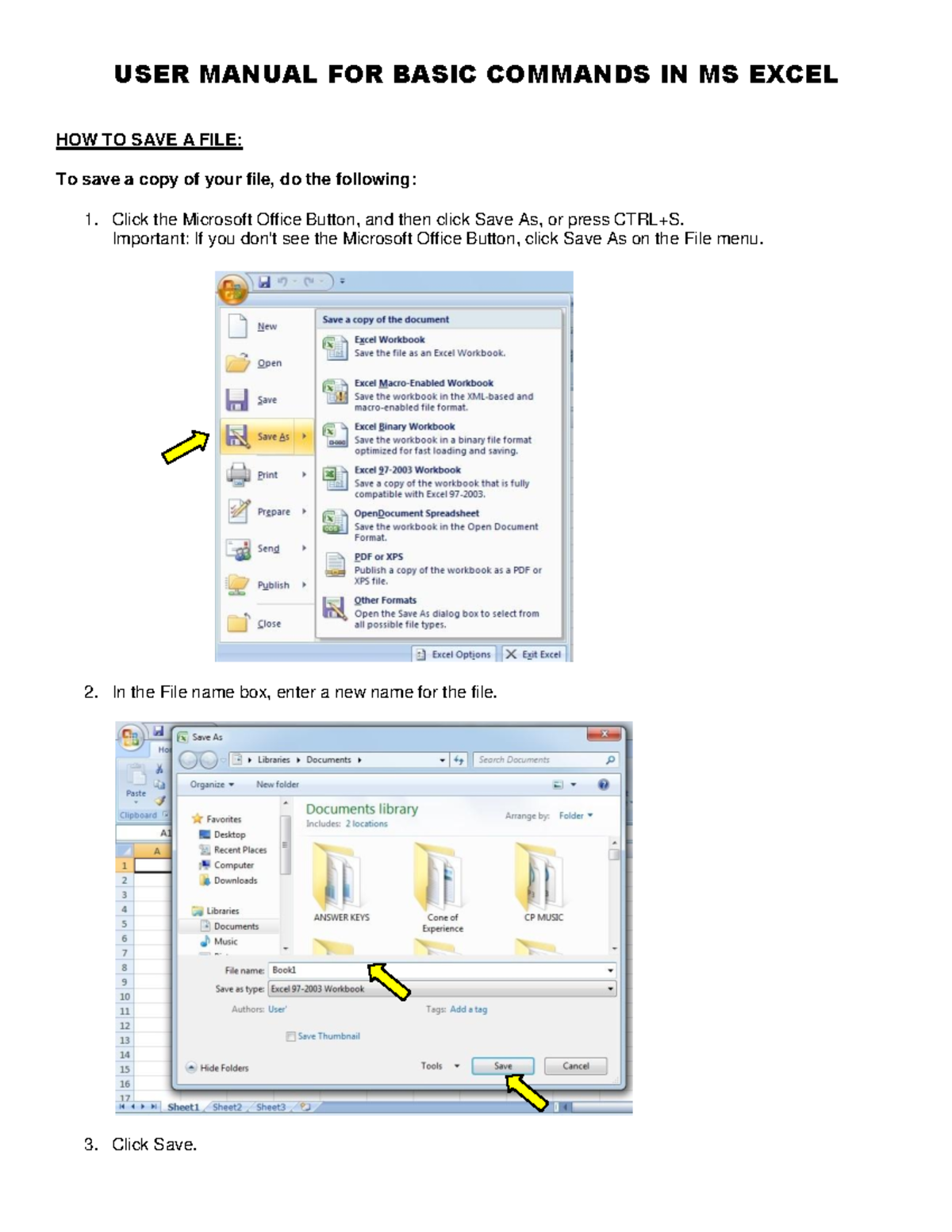 Introductions to Excel Basic Command - USER MANUAL FOR BASIC COMMANDS ...