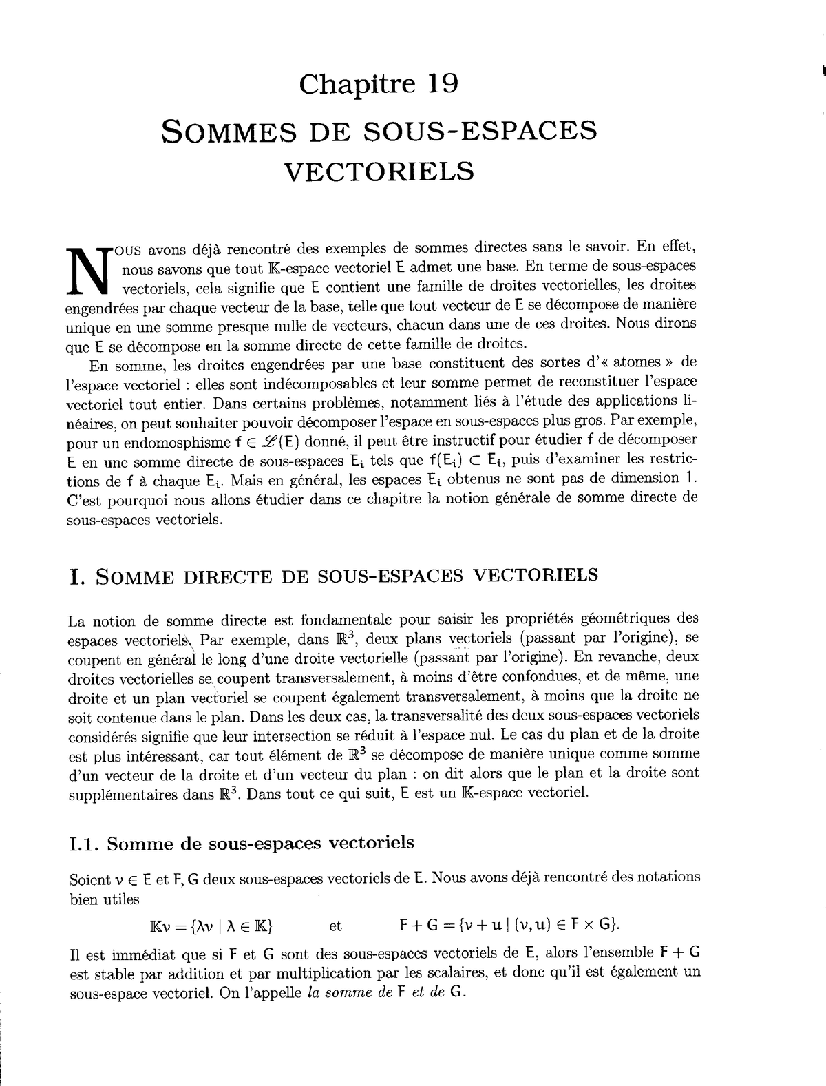 Ch19 Sommes De Sous-espaces Vectoriels - Algebre 2 - Studocu