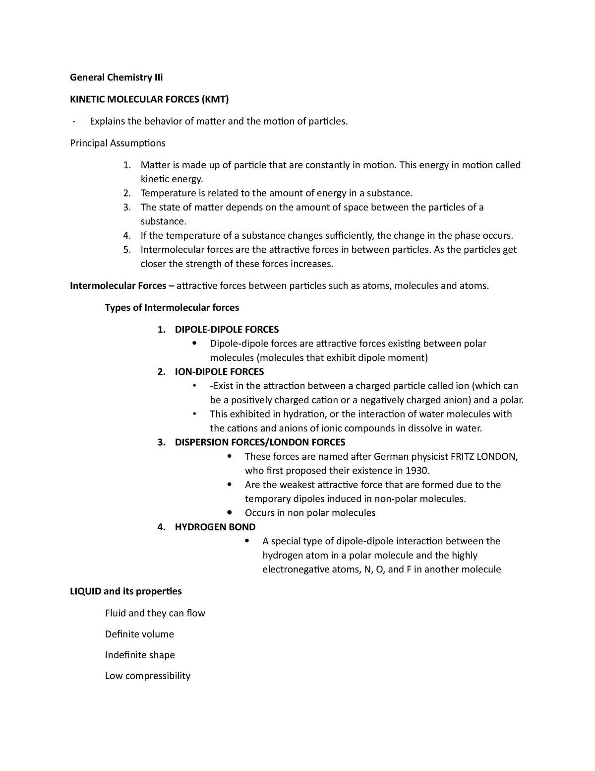 Genchem II reviewer part 1 - General Chemistry IIi KINETIC MOLECULAR ...