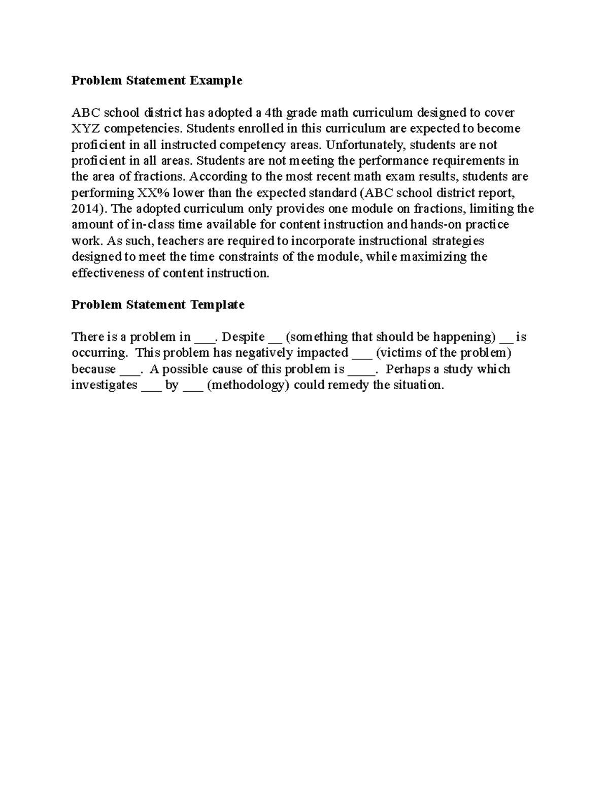 Problem Statement Examples In Education Pdf