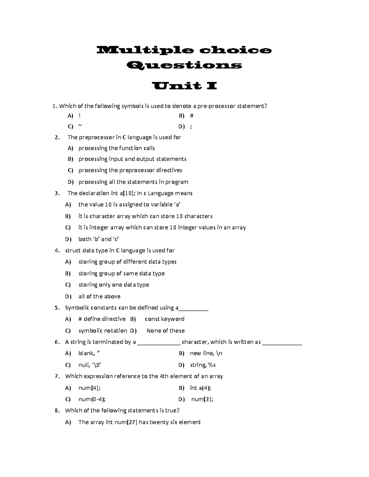 FDS SPPU MCQ ALL UNITS SE 2019 PATTERN - Which Of The Following Symbols ...