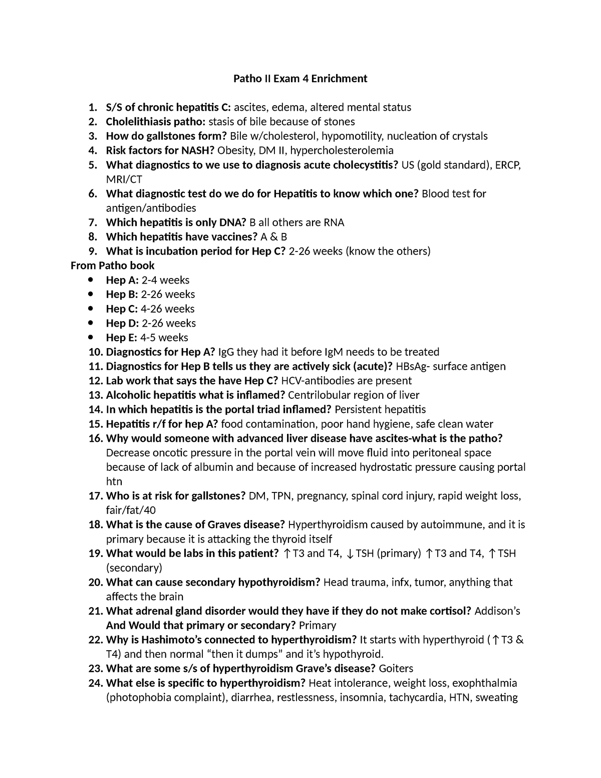 Exam 4 Patho II - Patho II Exam 4 Enrichment S/S Of Chronic Hepatitis C ...