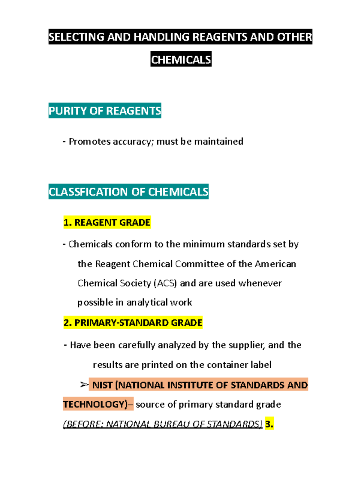 Selecting AND Handling Reagents AND Other Chemicals (1) - SELECTING AND ...