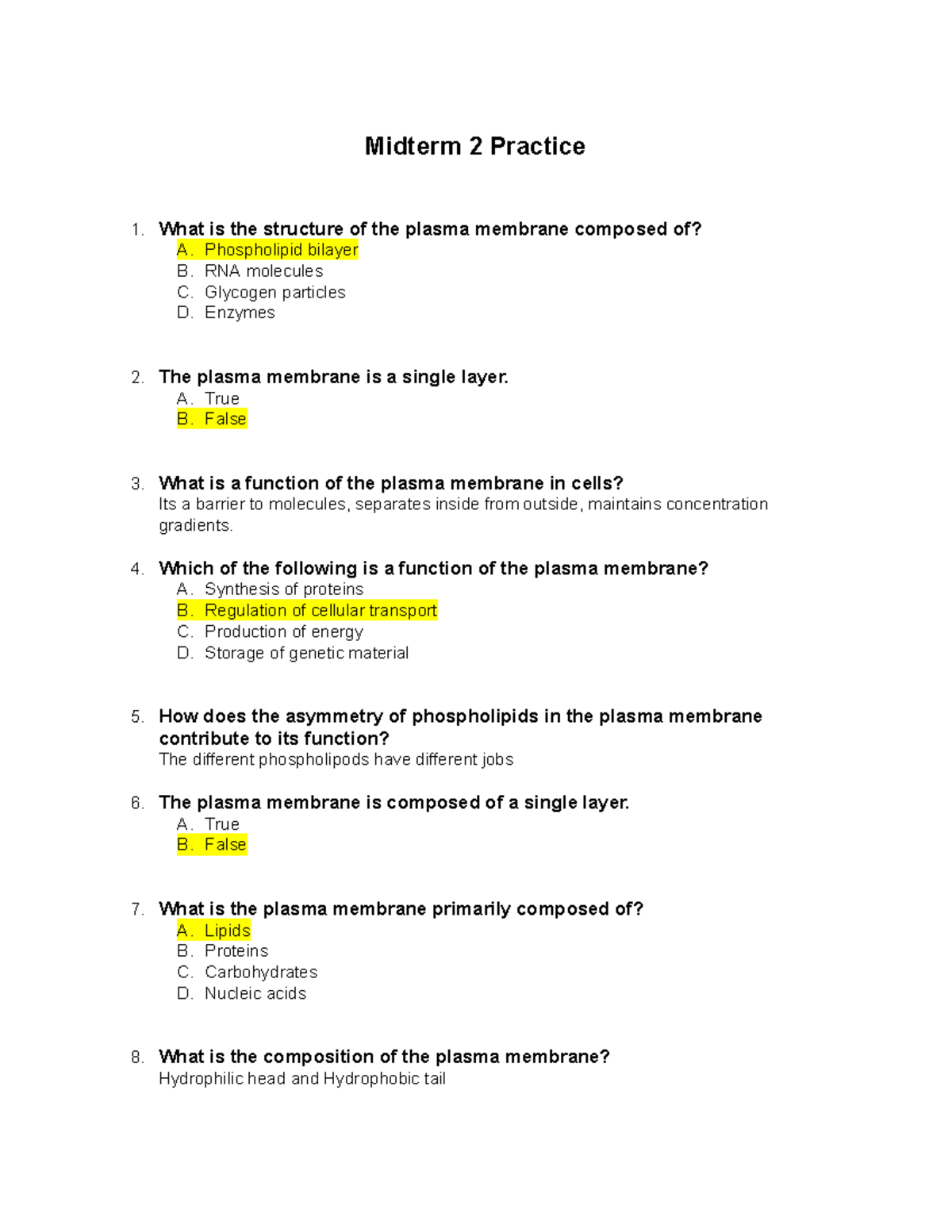 Midterm 2 Review - Notes - Midterm 2 Practice 1. What Is The Structure ...