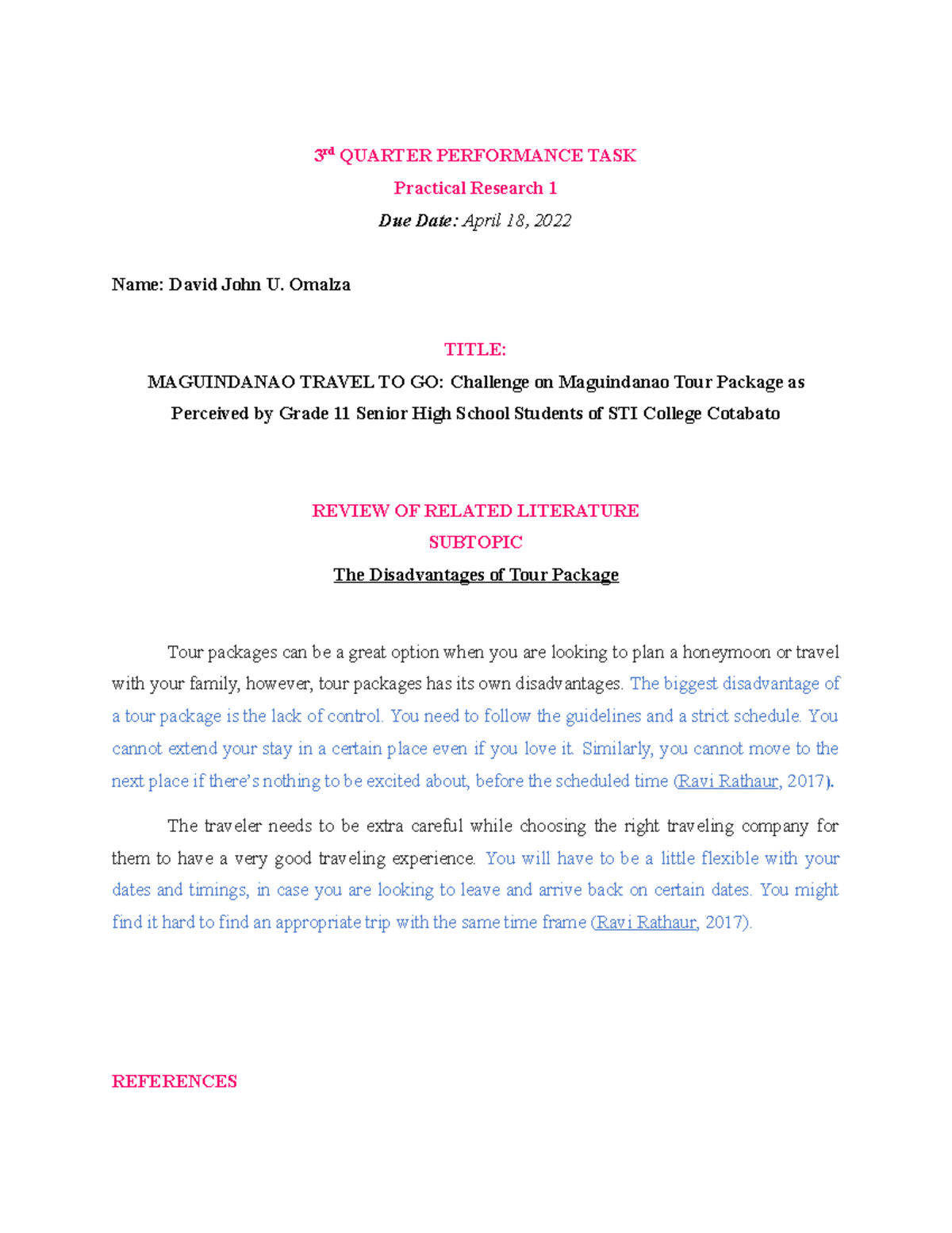 RRL 3RD- Quarter-PT Format - 3 rd QUARTER PERFORMANCE TASK Practical ...