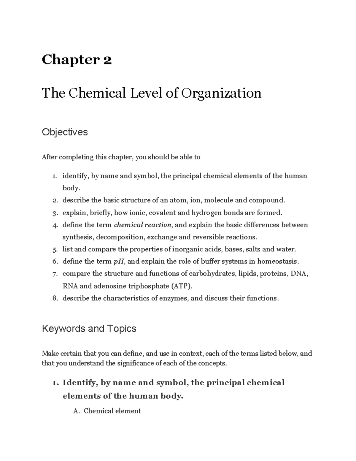 BIOL 235 Chapter 2 Notes - Chapter 2 The Chemical Level of Organization ...