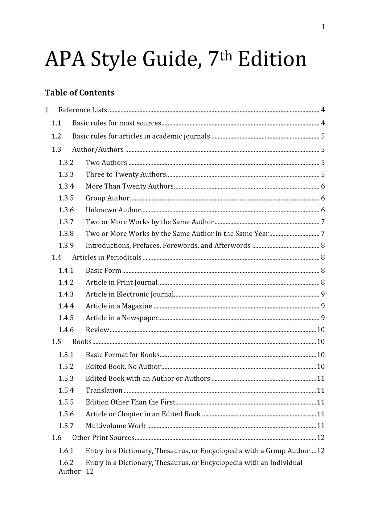 dissertation table of contents apa 7th edition
