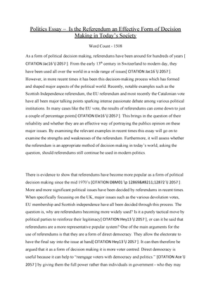 Politics Essay Assess The Strengths And Weaknesses Of Referendums As A Form Of Decision Making Studocu