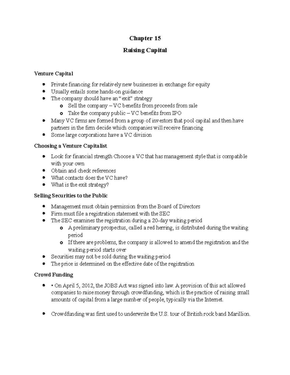 Chapter 15 - Lecture notes 4 - Chapter 15 Raising Capital Venture ...
