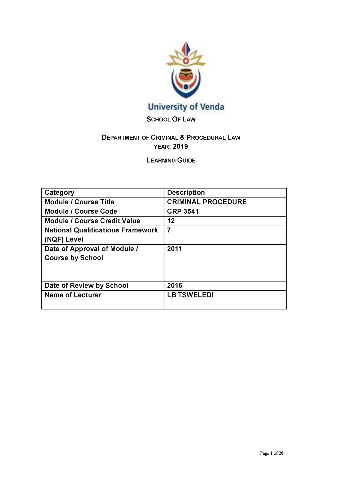 CRP3541 Course Outline SCHOOL OF LAW DEPARTMENT OF CRIMINAL   Thumb 1200 1697 