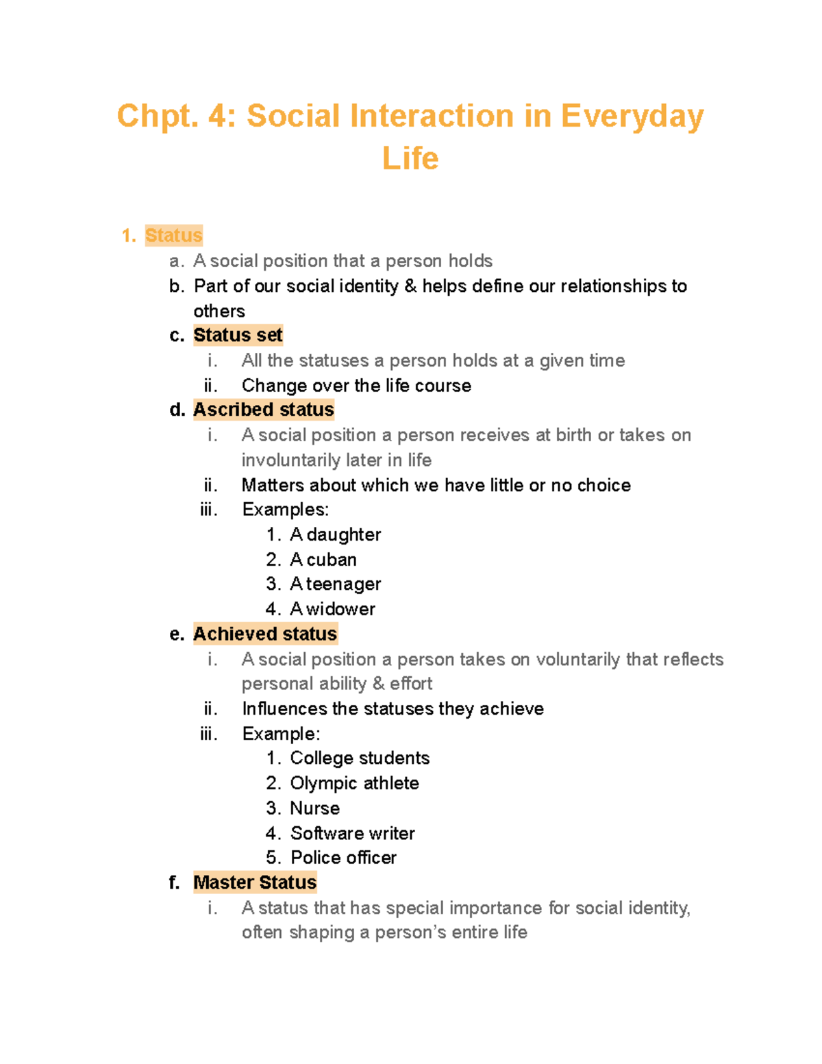 Chpt 4 notes-3 - chapter notes - Chpt. 4: Social Interaction in ...