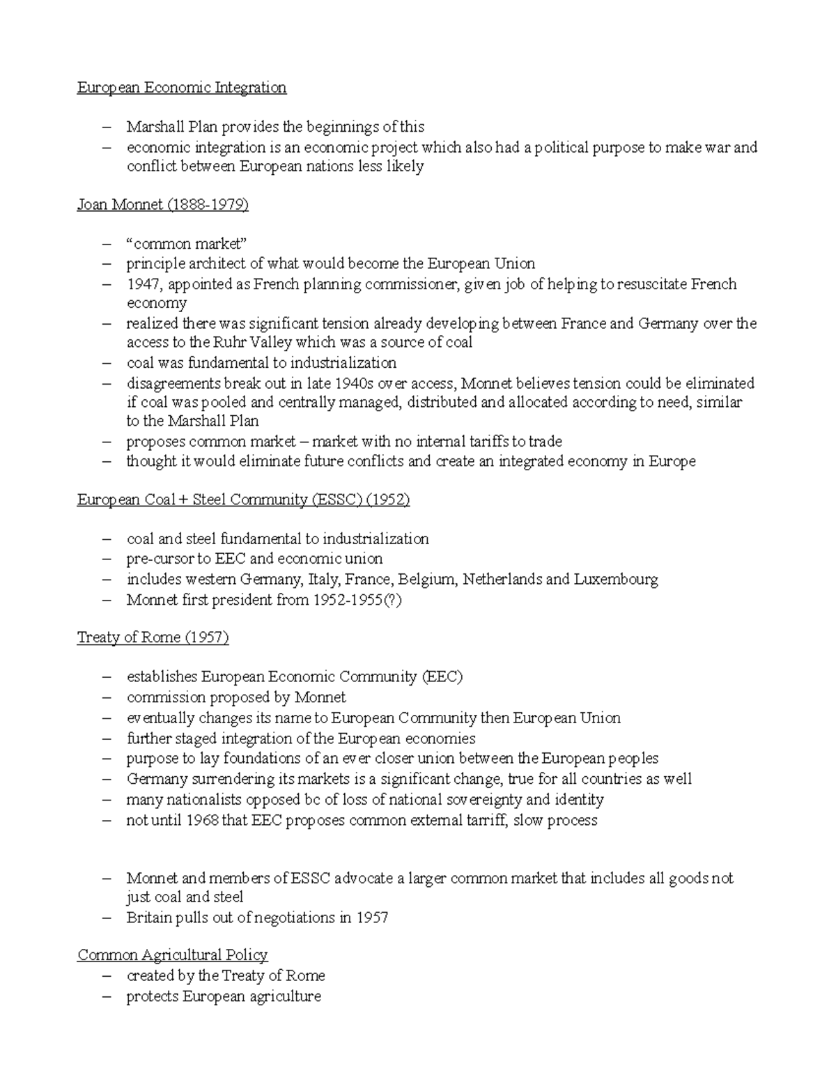 History 1130 - European Integration Post WWII - European Economic ...