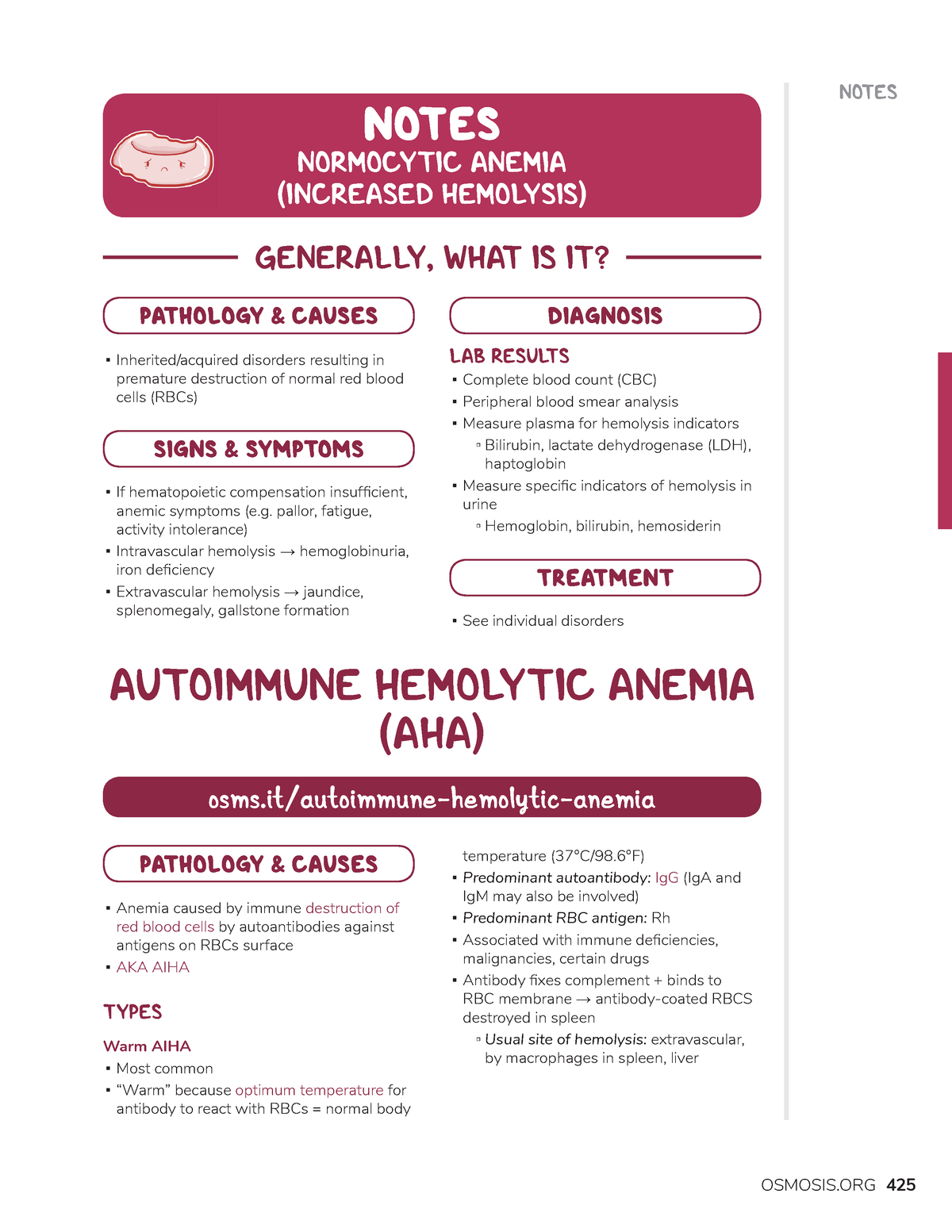 Normocytic Anemia (increased Hemolysis) - ####### NOTES NOTES ...