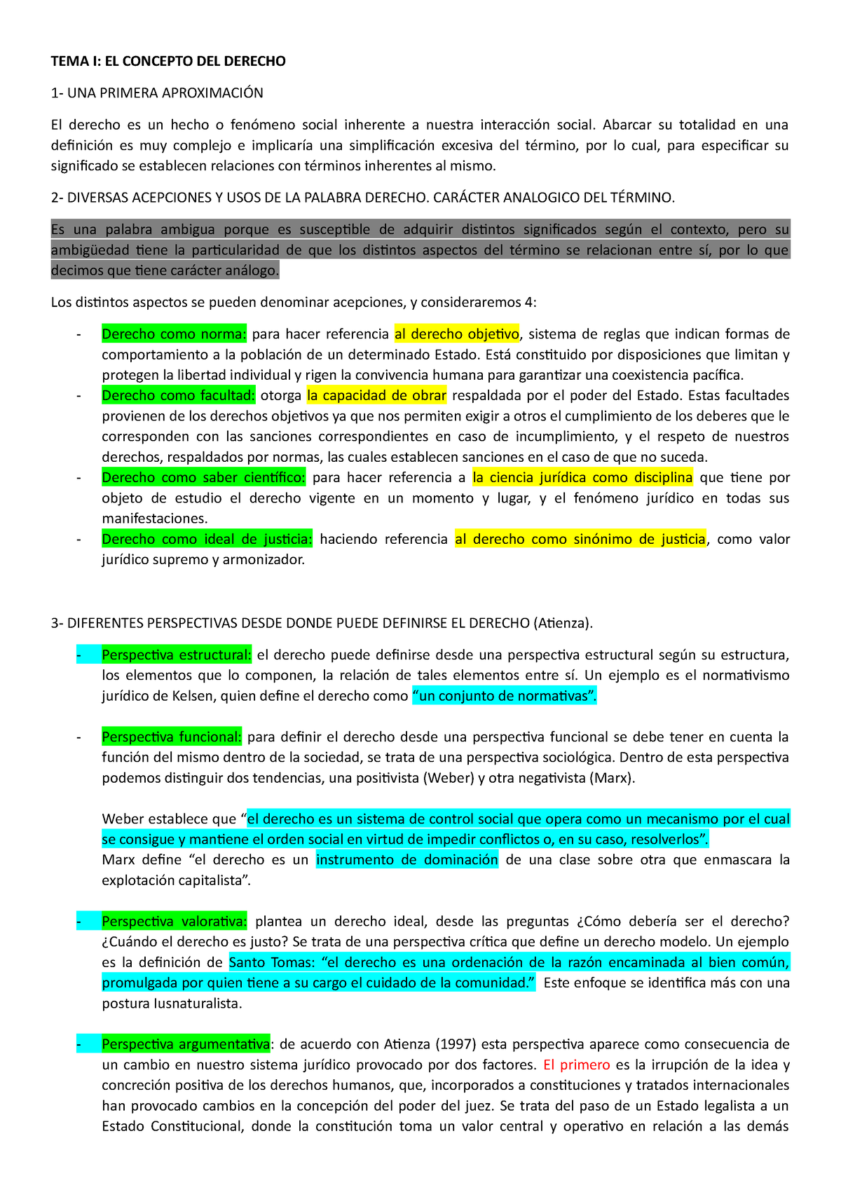 Resumen - Primer Parcial - TEMA I: EL CONCEPTO DEL DERECHO 1- UNA ...