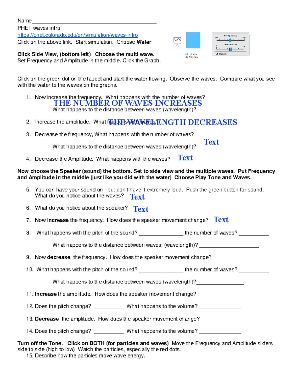 PHET Waves Introduction Worksheet - Name ...