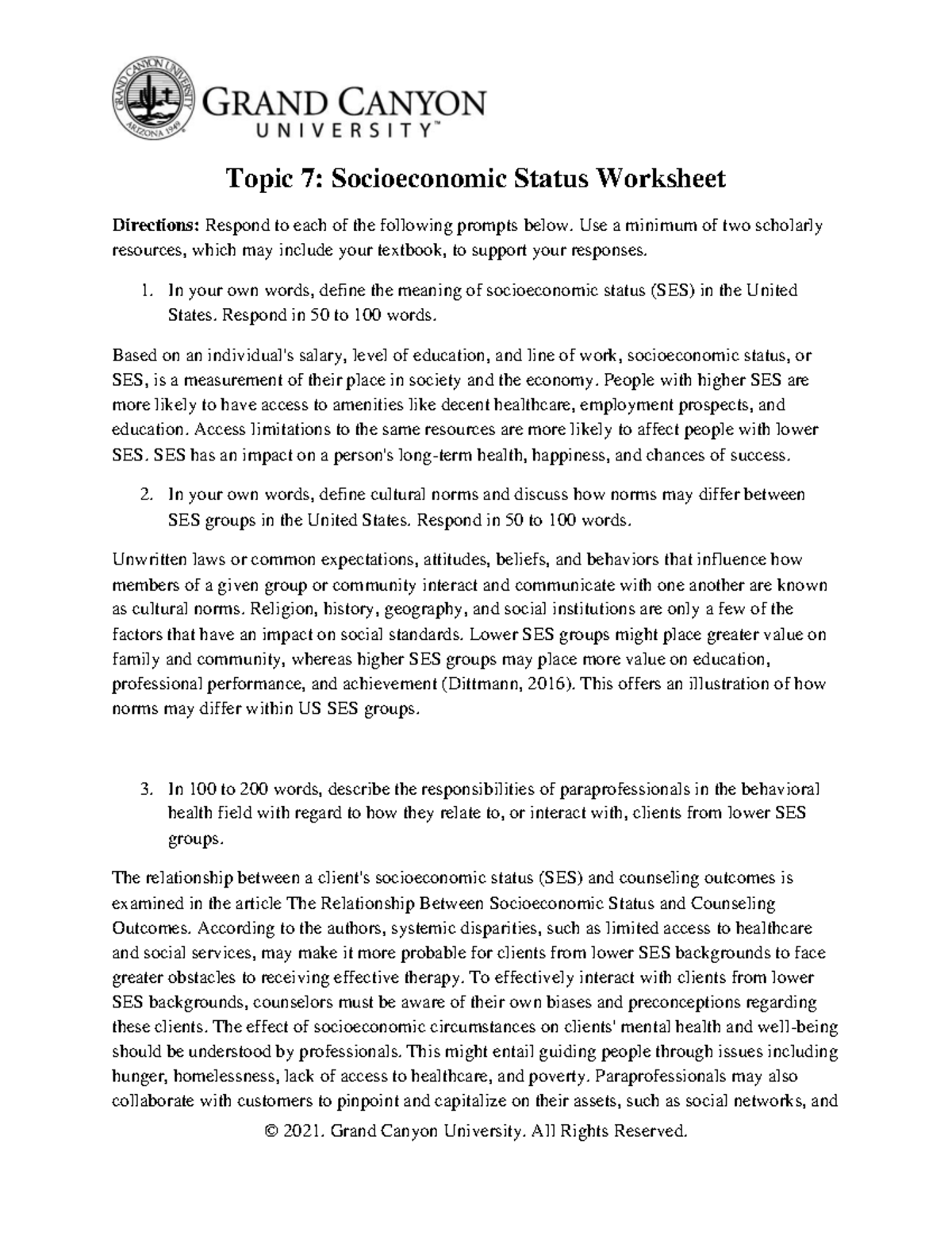 BHS-330-RS-T7-SESWorksheet (1) - © 2021. Grand Canyon University. All ...